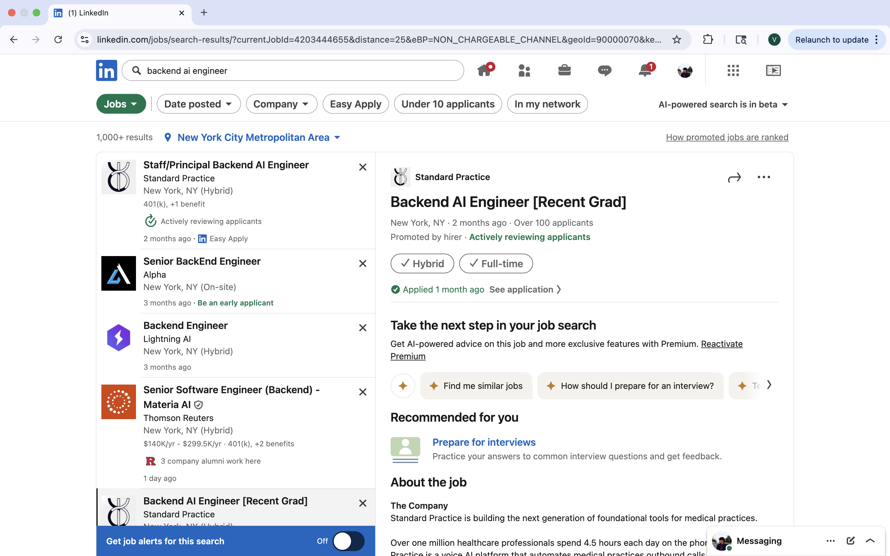 LinkedIn job page with Taylor extension overlay